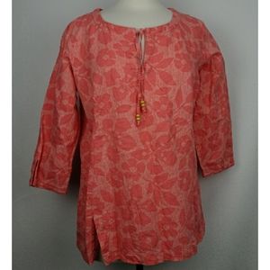 Columbia linen blend floral Tunic top Wooden Beaded tic Dark coral size L